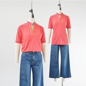 Vintage 80s Coral Pink Tee Shirt Cotton Blend Knit T-shirt size S M
